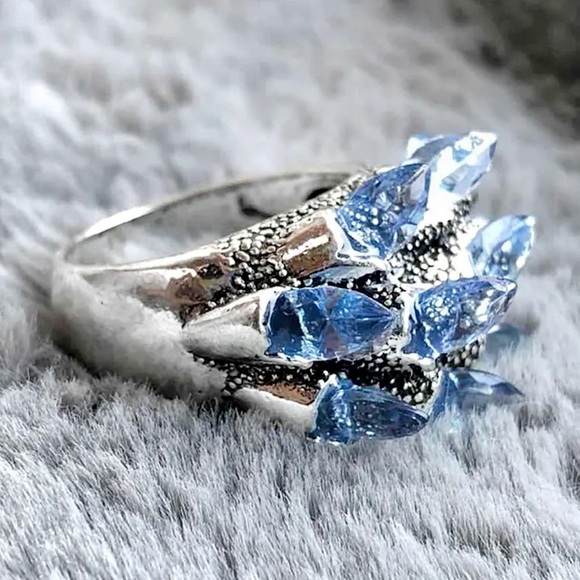 RAW Celestine Celestite Brutalist Style Silver Crystal Ring - Picture 2 of 5